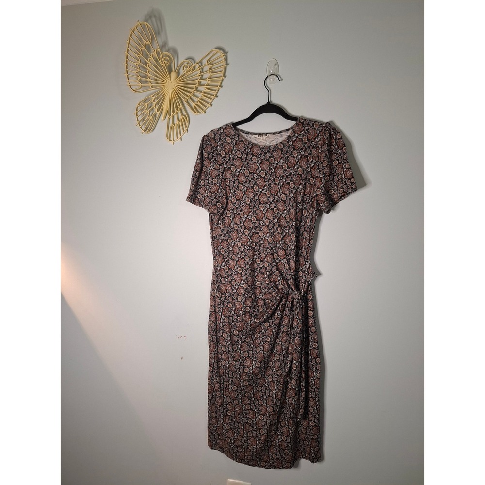 Boden Floral Paisley Side Knot Twist Midi Dress Short Sleeve Rust Orange US 12P